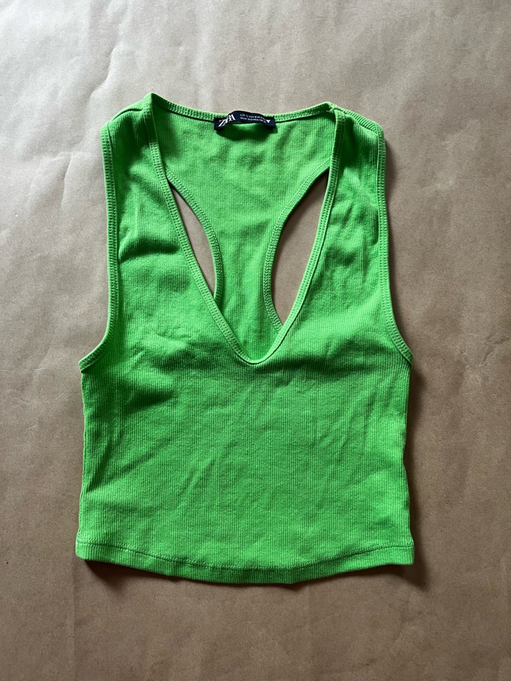 Zara Neon Green Ribbed Racerback Crop Tank